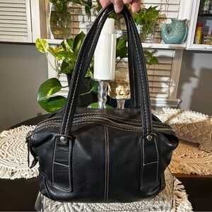 HOGAN Mid Size Dk Brown Genuine Leather Double Strap Shoulder Bag, Made In Italy